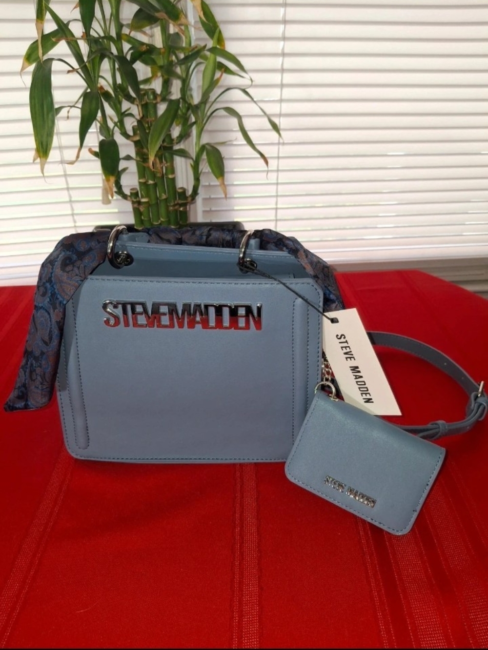 NWT: Steve Madden Powder Blue Crossbody with Card Case and Scarf Detail